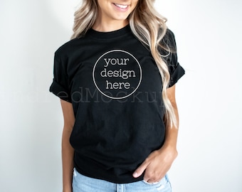 Gildan 64000 Black Mockup| T-shirt Mockup| Model Shirt Mockup| Cute Shirt Mockups| Shirt Mockups