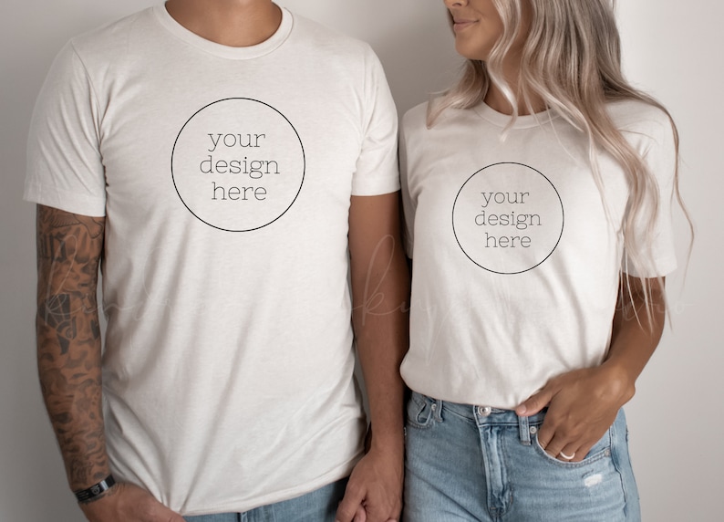 Couple Model Mockups| Bella Canvas 3001 Couple Mockup| White T-shirt Mockup| Men and Women Shirt Mockups| Model Mockup Shirt image 1