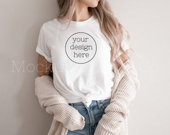 Boho Shirt Mockup| Bella Canvas 3001 Mockup| White T-shirt Mockup| Hanging Shirt Mockup| Cute Shirt Mockups| Model Mockup Shirt