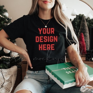 Bella Canvas 3001 Black Shirt Mockup| Christmas Mockups| Holiday Mockup| Christmas Black Shirt Mockup