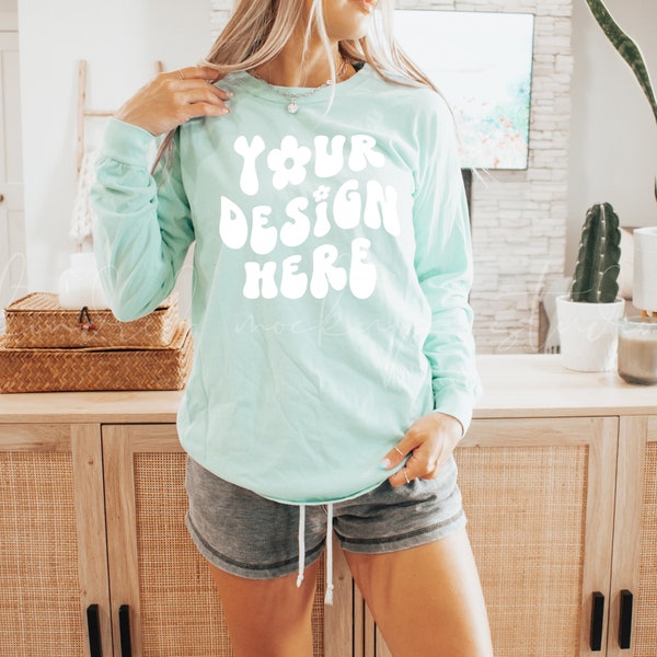 6014 Island Reef Comfort Colors Mockup| Comfort Colors Long Sleeve T-Shirt Mockup