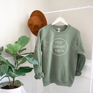 18000 Sweater Mockup| Gildan Military Green 18000 Mockup| Sweater Mockup| Boho Mockup| Flat Lay Mockups