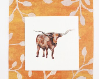 Longhorn Beverage Napkin Set, Set of 10 Longhorn Napkins, UT Longhorn napkins