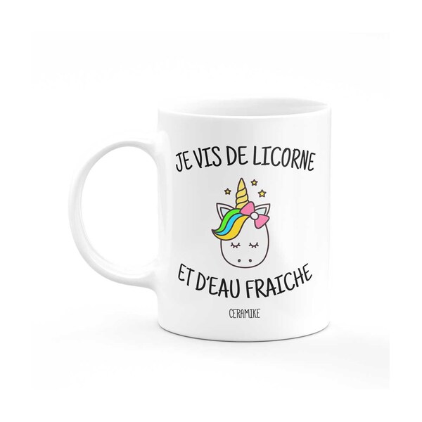 Mug Je vis de licorne et d eau fraiche cadeau licorne humour, mug drôle, tasse licorne femme, objet licorne copine, mug rigolo enfant fille