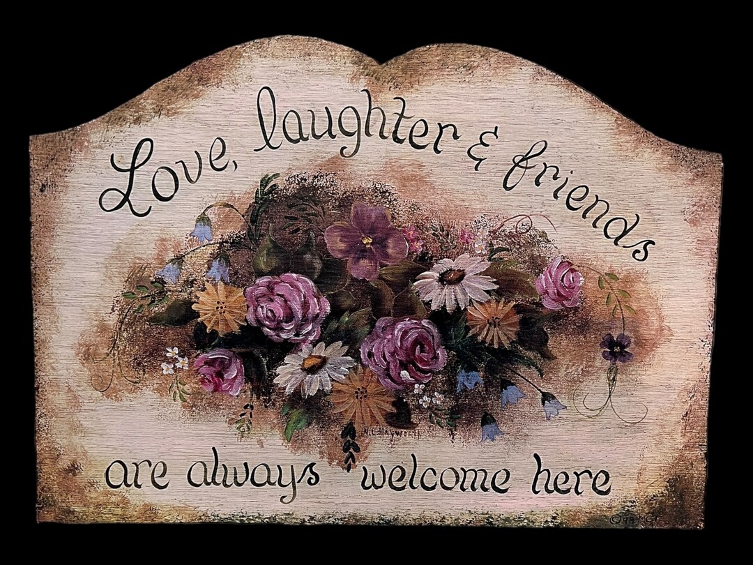 Vintage 1998 Tole Painted Spring Floral Rustic French Country Love