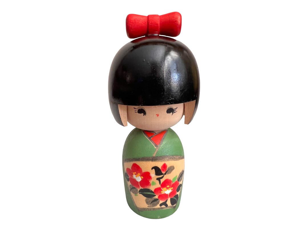Vintage Wooden Japanese Kokeshi Doll Floral Dress 5 Tall Etsy