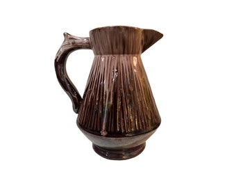 Vintage Mid-Century Modern Brown and Tan Drip Glaze Pottery Pitcher