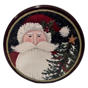 Vintage Round Metal Santa Claus Cookie Candy Tin Holiday Christmas Baking
