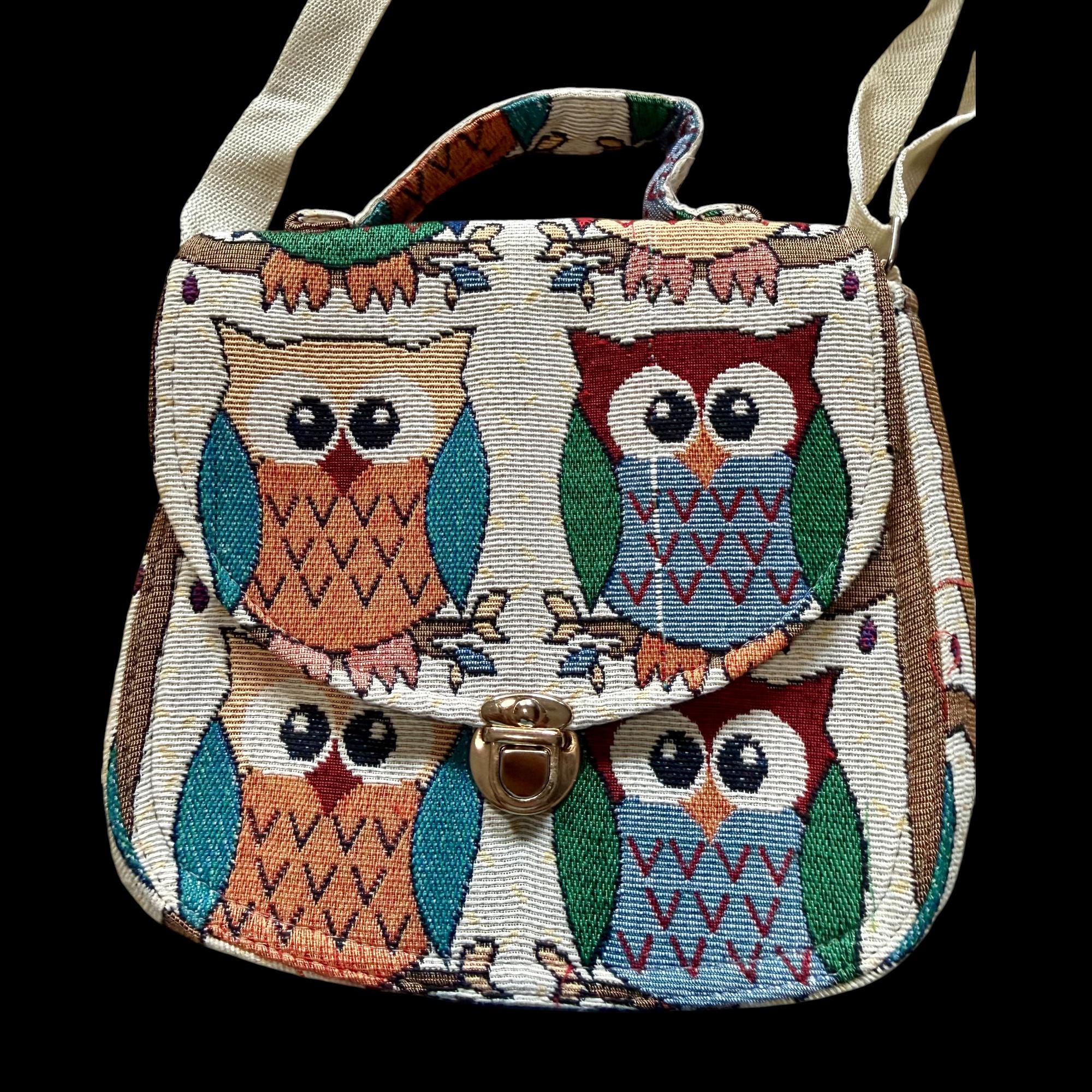 Vintage Tapestry Handbag Purse Shoulder Crossbody Owl Design NEW