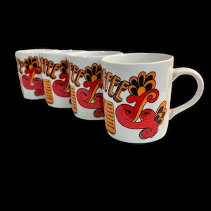 Set of 4 Vintage Flower Power 1970s Mod Coffee Mugs 8 oz Irish Coffee Recipe ~ JAPAN