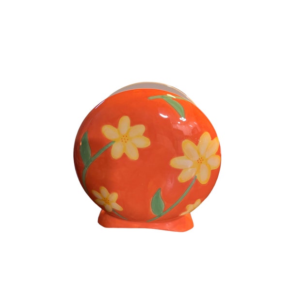 Vintage Avon Orange & Yellow Flower Power Boho Ceramic Napkin Holder EUC