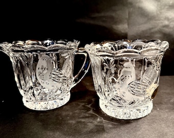 1983 Crystal d'Adriana Las Aves The Birds 24 Percent Full Lead Crystal Sugar and Creamer West Germany