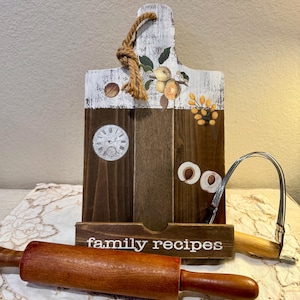 Vintage Wooden Rustic Upcycled Free Standing Family Recipe Book Holder Kitchen Decor