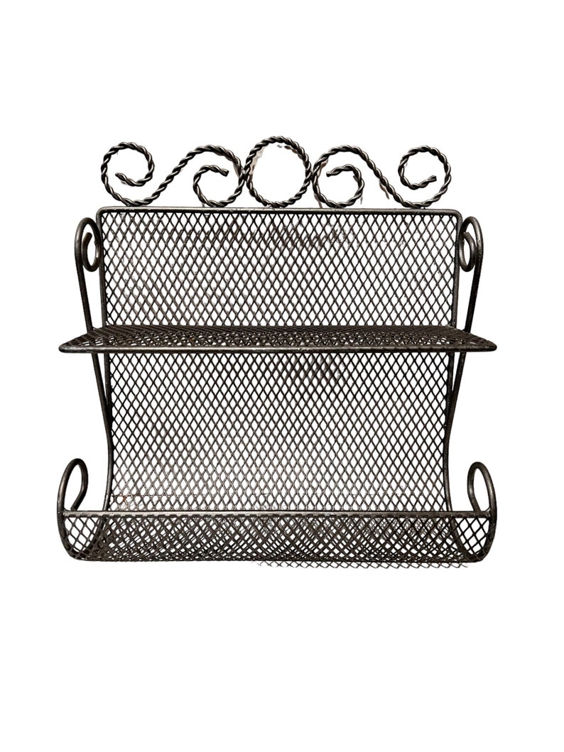 Vintage 1960s Decorative Metal Wire Mesh Wall Shelf Rack Silver Tone