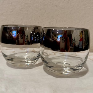 Vintage Roly Poly Silver Band Lowball Glass Dorothy Thorpe Mid Century Modern