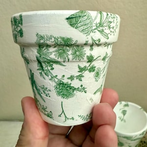 Set of 2 Small Upcycled 3&quot; Terracotta Pots Various Florals or Mushrooms  YOU CHOOSE