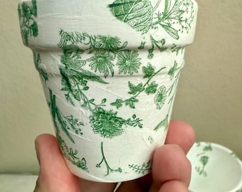 Set of 2 Small Upcycled 3" Terracotta Pots Various Florals or Mushrooms  YOU CHOOSE