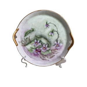 Vintage Hand Painted Porcelain Vanity Tray Purple Florals SIGNED B. Buchan 1974