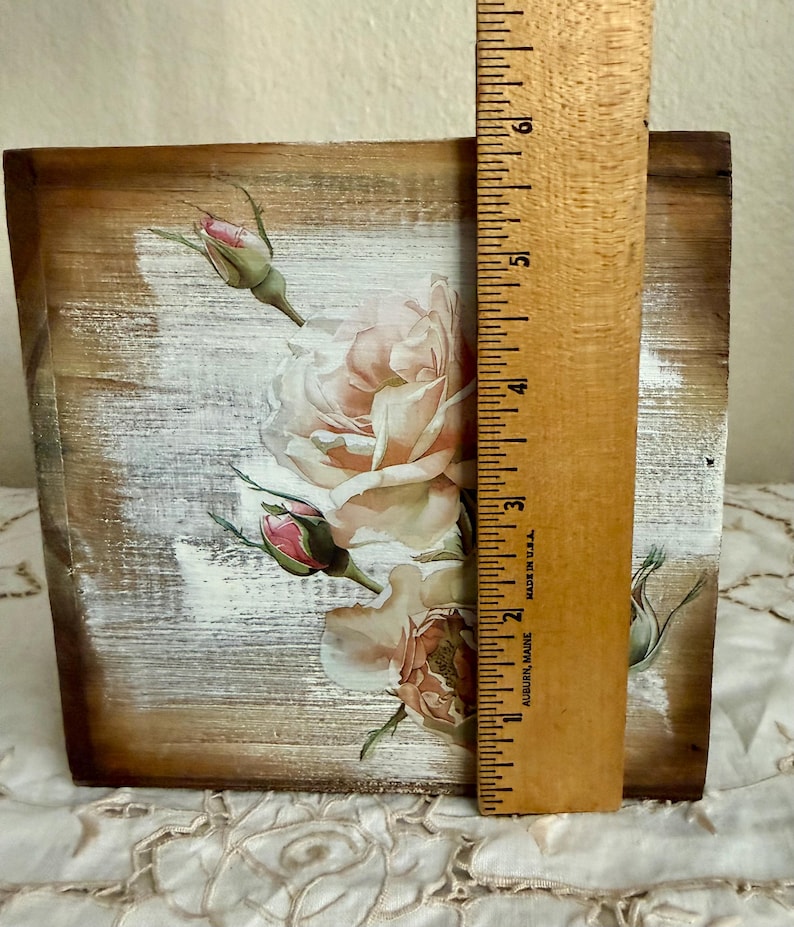 Hand Painted Rustic Wooden Box Shabby Chic Pink Roses Upcycled - Etsy