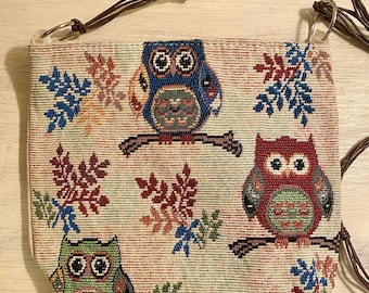 Vintage Handmade Owl Crossbody Handbag Purse Shoulder Bag 8"x 7.5"