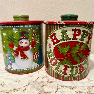 Set of 2 Gorgeous Old World Vintage Christmas Biscuit Tins Baking Cookies Holiday Decor
