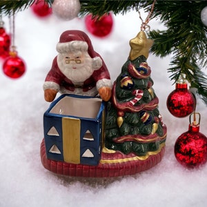 Vintage Home for the Holidays Ceramic Santa & Christmas Tree Tea Light Holder
