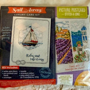CrossStitcher 372 Picture Postcard Sail Away Luxury Card Kit Sailboat