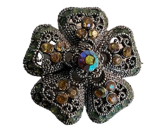Vintage Colorful Filigree Floral Flower Brooch Pin Costume Jewelry