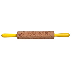Vintage Large Wooden Honey Bee Honeycomb Embossing Rolling Pin Baking Decorating
