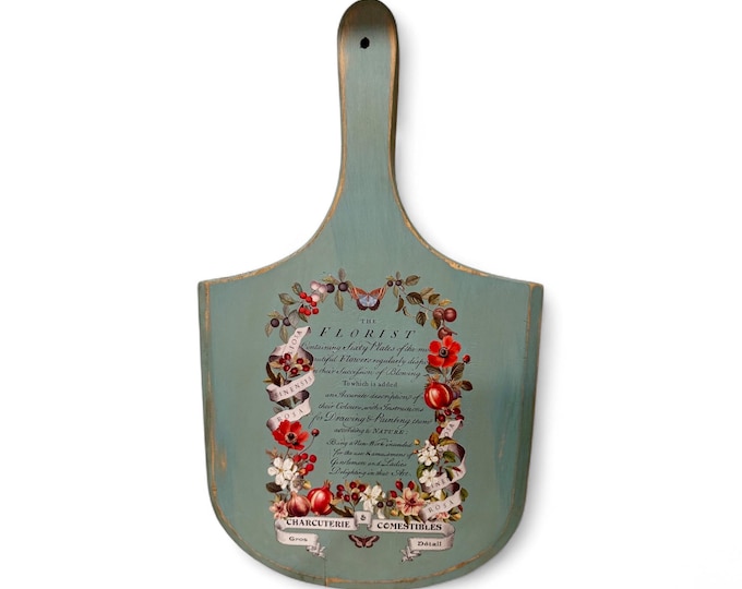 Vintage Hand Painted Wooden Charcuterie  Board Kitchen French Country Home Decor