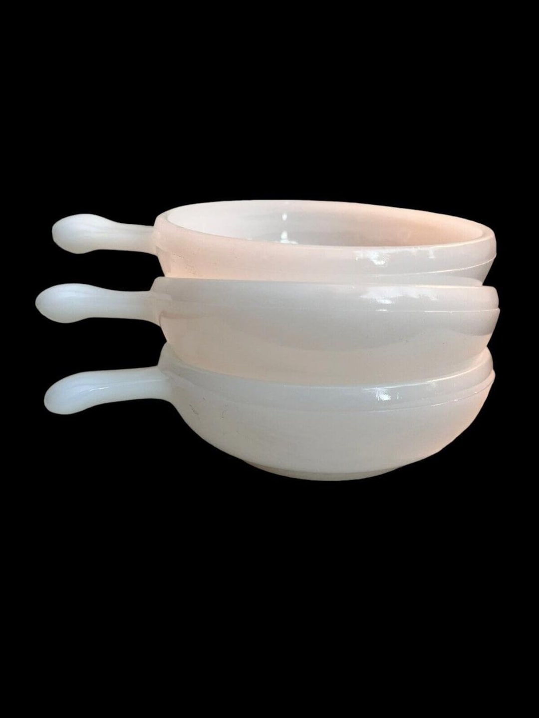Set of 3 Vintage J2663 Glasbake Milk Glass Chili Soup Bowls W/ Lug