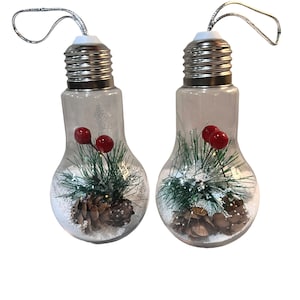 Vintage Set of 2 Glass Light Bulb Christmas Tree Ornaments