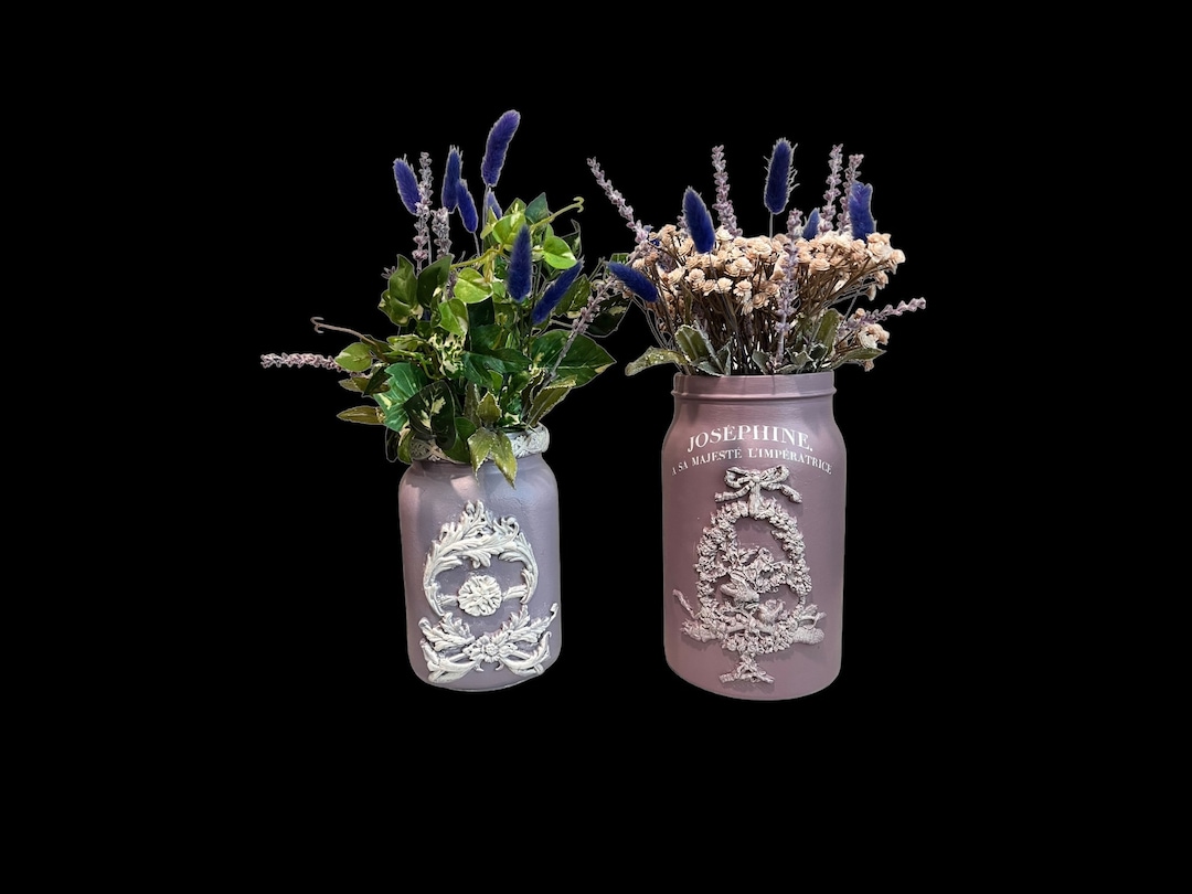 Visual Reference: Set Of 2 French Country Shabby Chic Cottage Upcycled Glass