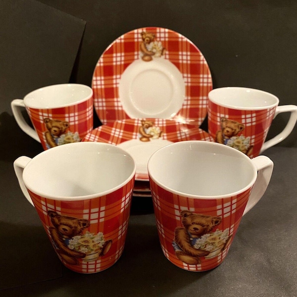 GNA Fine Porcelain Demitasse Espresso Cup and Saucer Set of 4 Teddy Bears