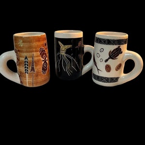 Set of 3 Essexware Australian Pottery Mugs Aboriginal Design ~ SIGNED LEURA