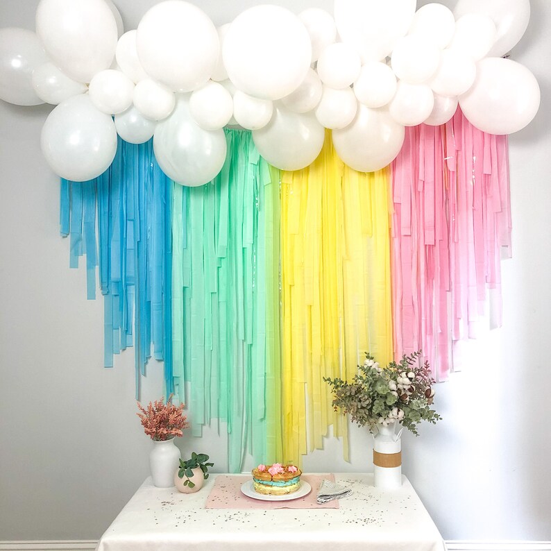 Rainbow Streamer Backdrop Fringe and Balloon Garland. Party Etsy