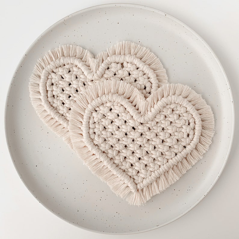 Heart Macrame Coaster / Crystal, Plant, Coffee Mug Coaster / Bohemian Coasters / Valentine's Decor / Housewarming Gift / Macrame Rug image 8