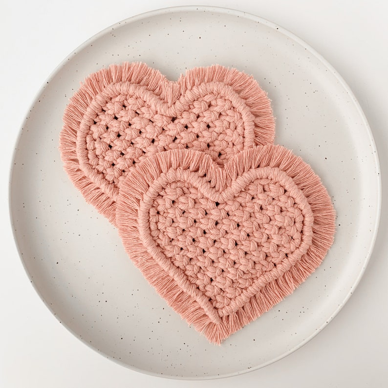 Heart Macrame Coaster / Crystal, Plant, Coffee Mug Coaster / Bohemian Coasters / Valentine's Decor / Housewarming Gift / Macrame Rug image 7