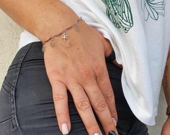 Bracelet, silver bracelet with flower pendants, 925 sterling silver.