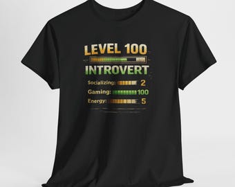 Level 100 introvert T-shirt | Statistieken voor gaming, socialiserende energiemeter