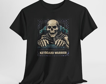 Warrior-gamershirt met skelettoetsenbord – PC-gaming-humor-T-shirt