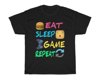 Eat Sleep Game Repeat-T-shirt: grappig cadeau voor gamer