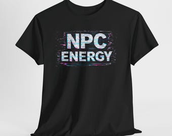 NPC-energie T-shirt | T-shirt met grafische tekst glitch, retro vaporwave-ontwerp