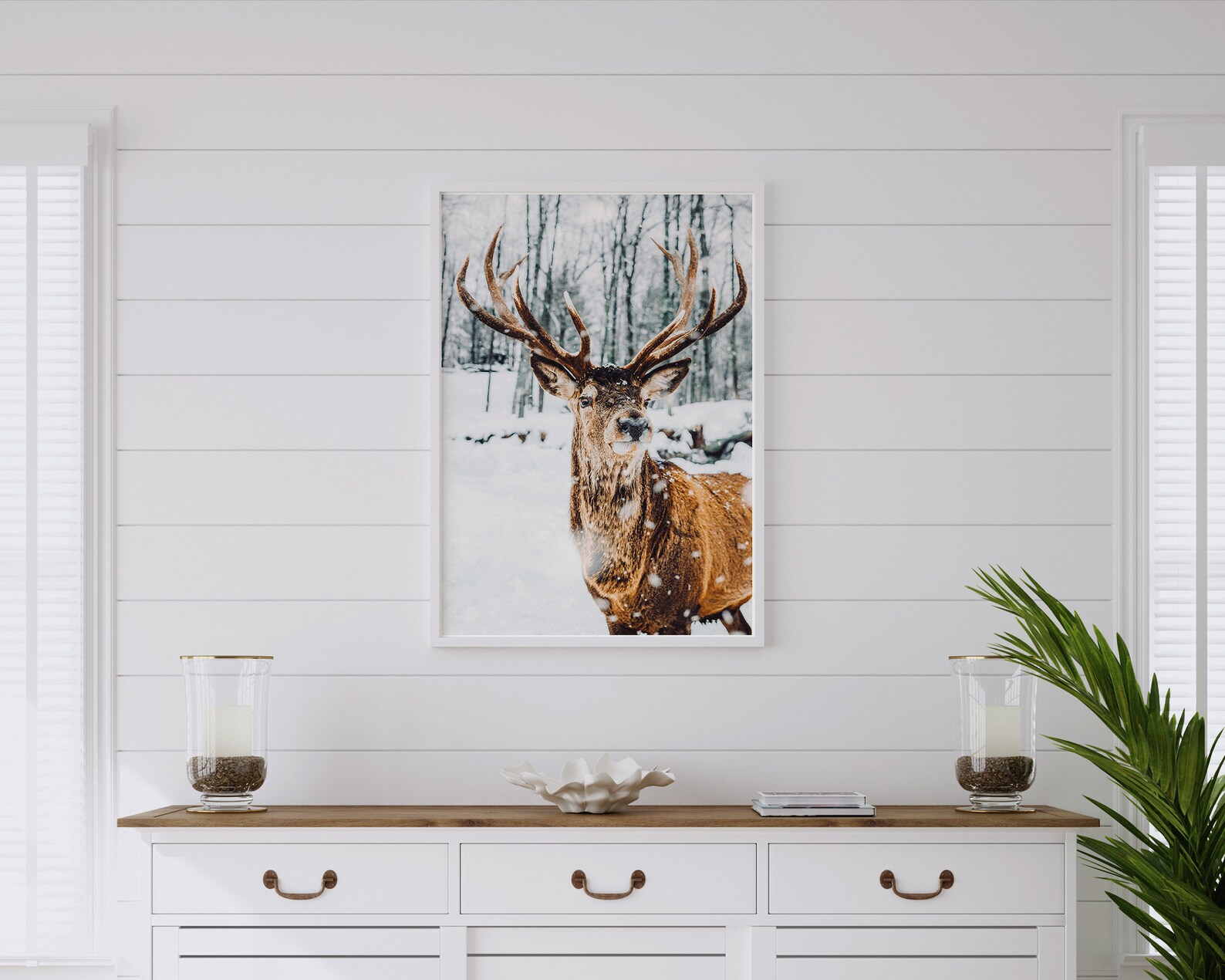Deer Winter Wall Art Christmas Print Rustic Holiday Winter Etsy
