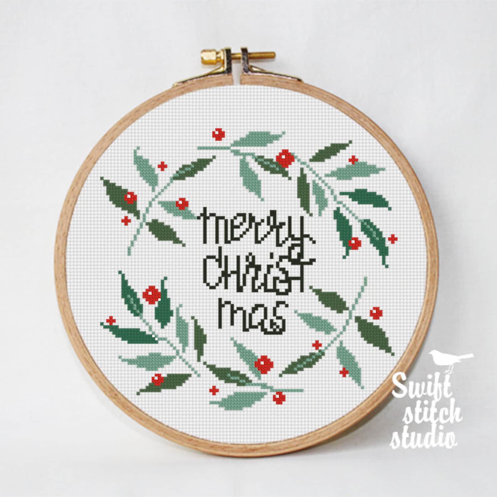Christmas wreath Cross Stitch Pattern Merry Christmas Hoop Etsy