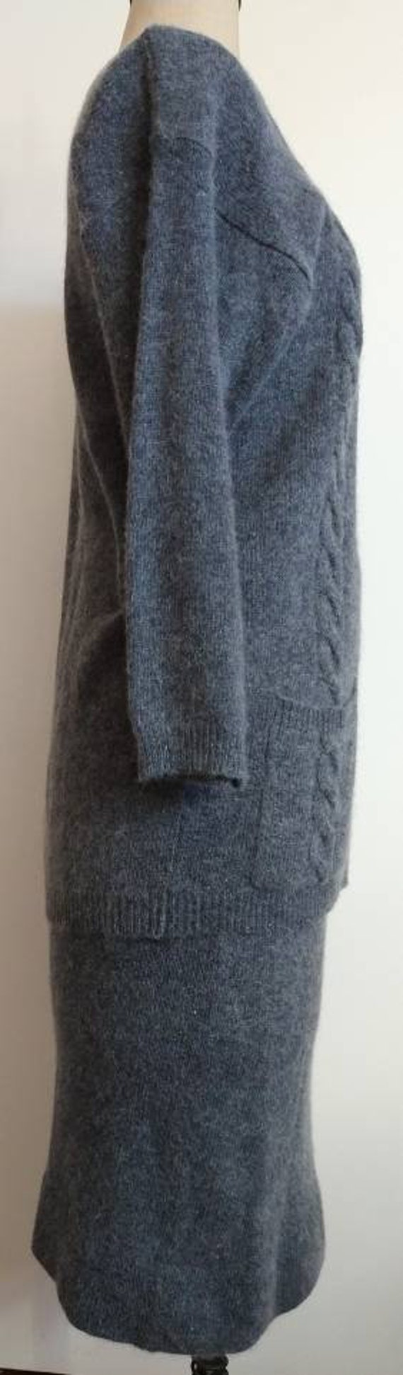 Sophisticated Vintage 1990s Grey Angora Knit Skir… - image 3