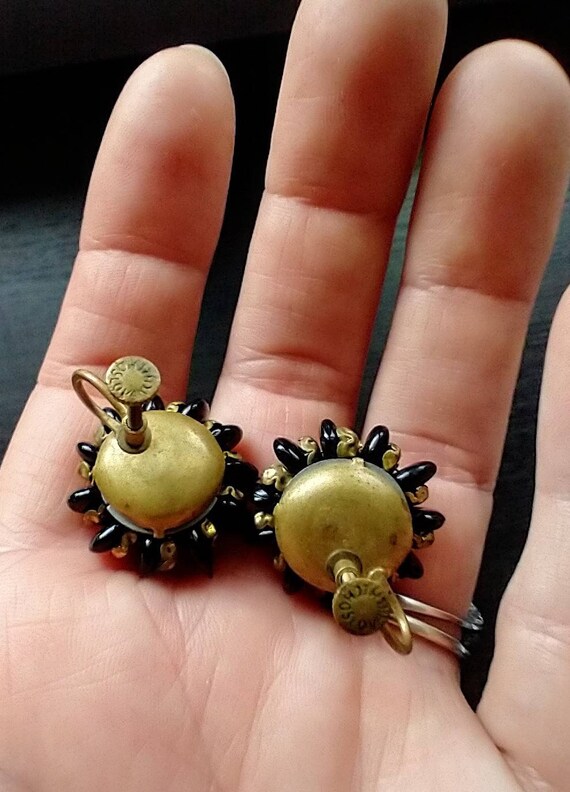 Vintage 1950s Black and Gold Bead Cluster Earring… - image 7