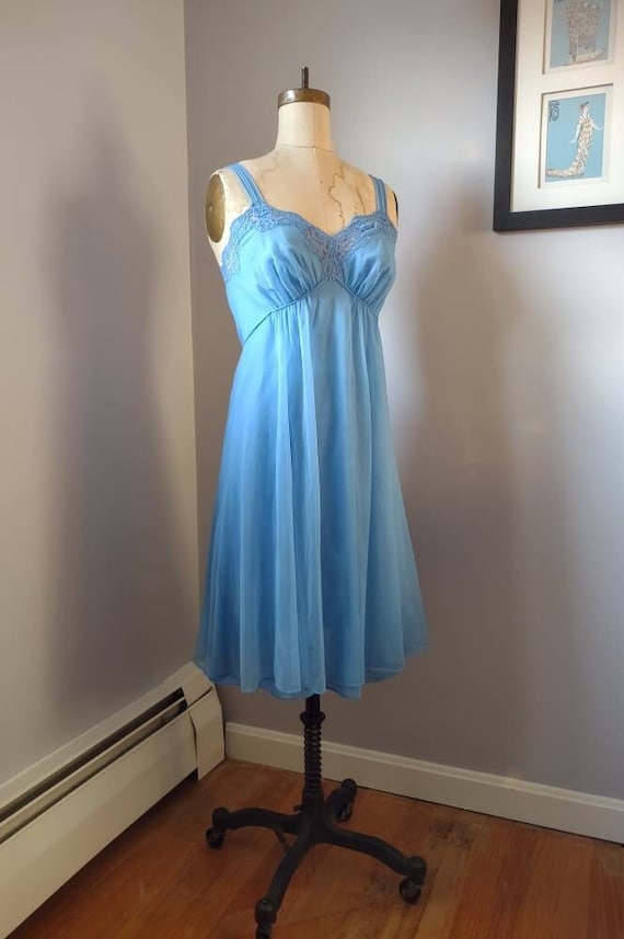 Vintage 1970s Flirty Blue Sheer Nightgown or Slip 