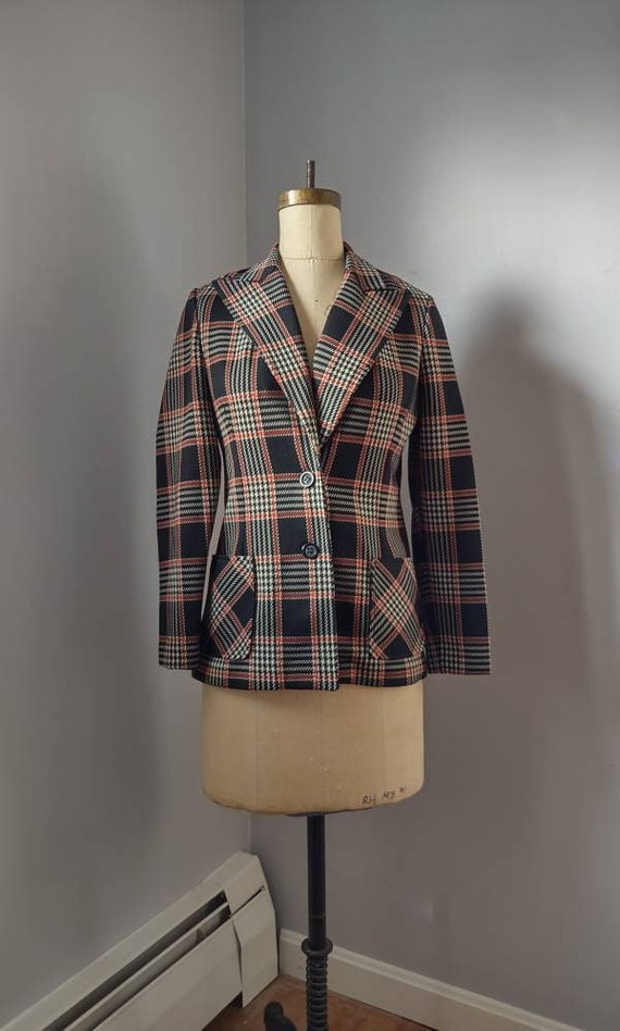 Funky Vintage 1970s Woman's Plaid Double Knit Bla… - image 1