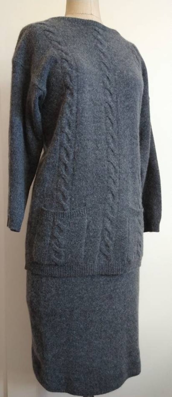 Sophisticated Vintage 1990s Grey Angora Knit Skir… - image 1